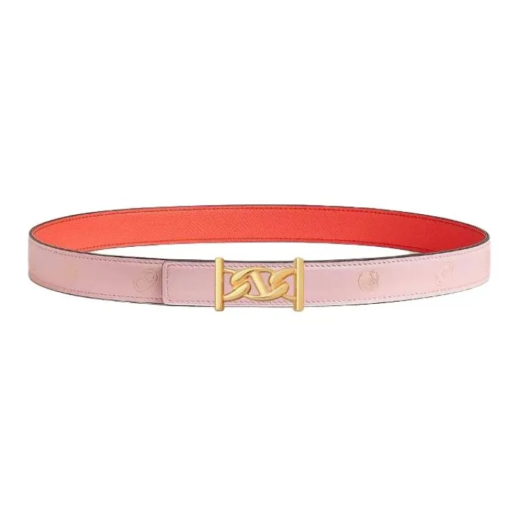 HERMES Calfskin, Metal, Rose Gold Plated, Leather Belts Women's Pink Width 2.4CM-0