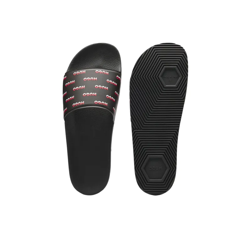 HUGO BOSS PU Polyurethane PVC Polyvinyl Chloride Slip Resistant Slide Slippers Men's Black-4