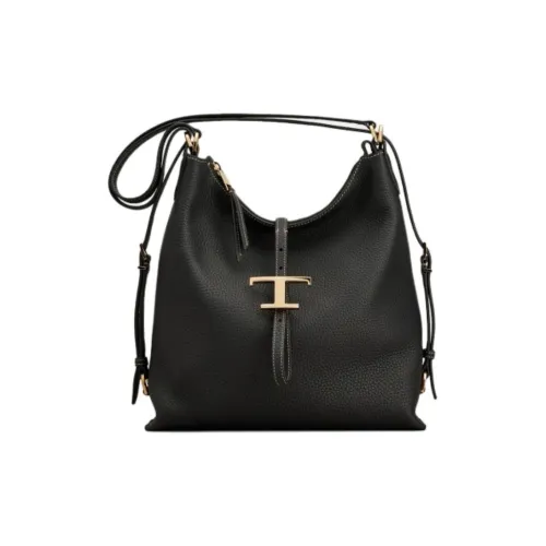 TOD'S Timeless Cow Leather Shoulder Bag Trumpets Women's Black