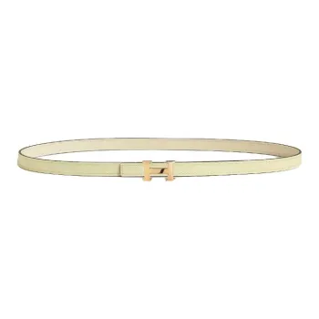 HERMES Calfskin, Gold Plated, Metal Leather Belts Women's Beige Width 1.3CM