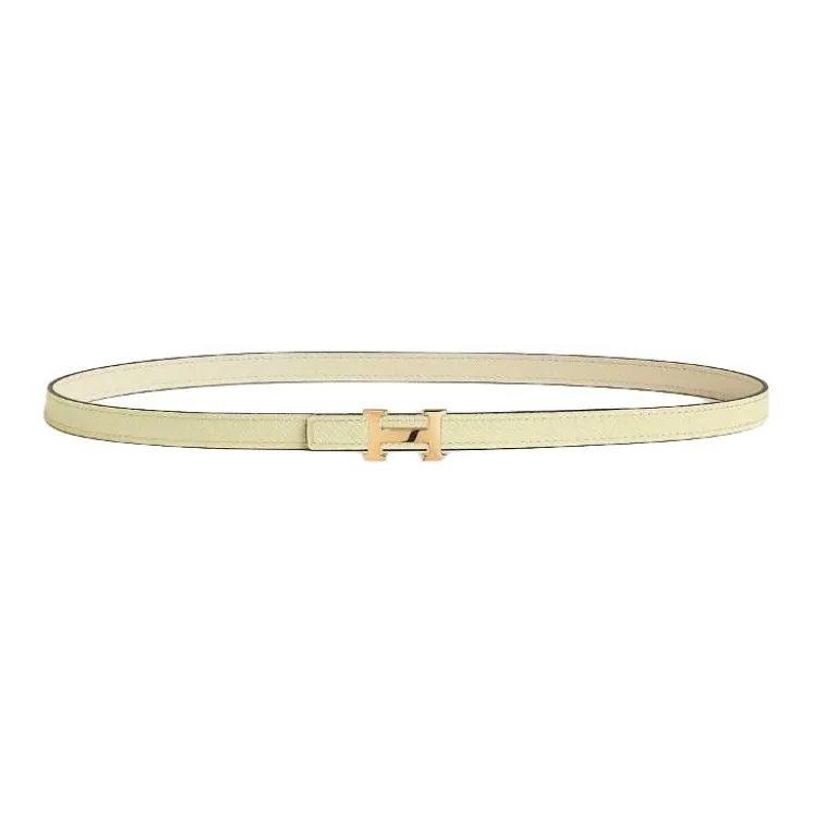 HERMES Calfskin, Gold Plated, Metal Leather Belts Women's Beige Width 1.3CM-0