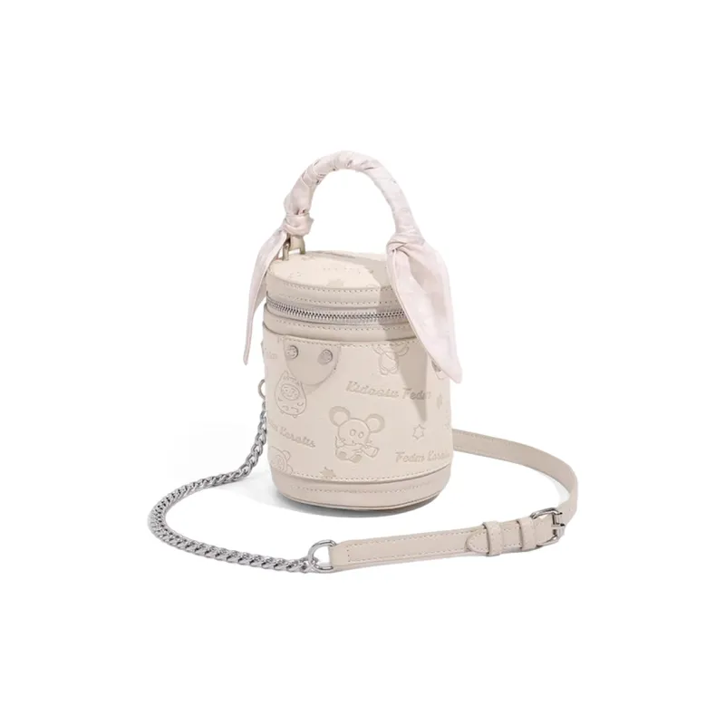CLEVER& KETCH PU Handbag Cylinder Bag Wallet On Chain Women's Ecru/Pink-6
