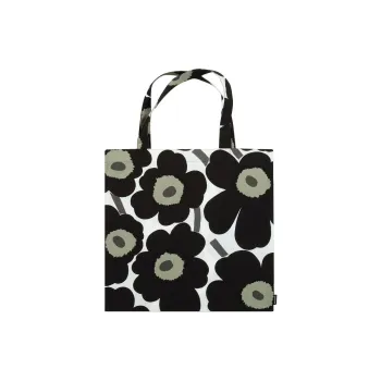 Marimekko Cotton Tote Bag, Shopping Bag, Handbag Trumpets Women's Black & Olive