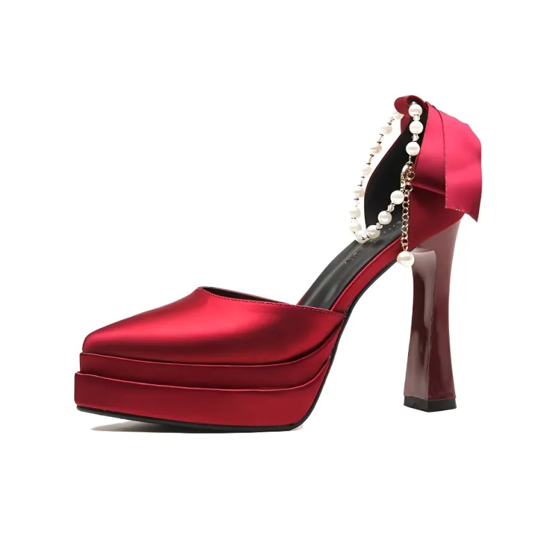 GOSO Chunky Heel High Heels Women's Burgundy-0