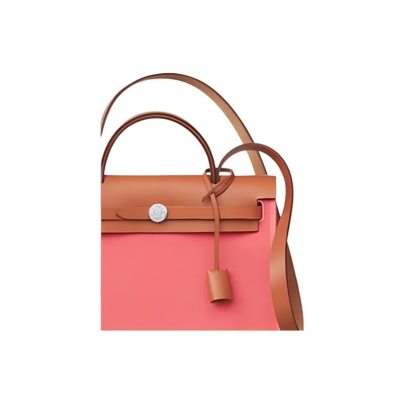 HERMES Herbag Zip Canvas With Leather Handbag Women's Fuchsia-4
