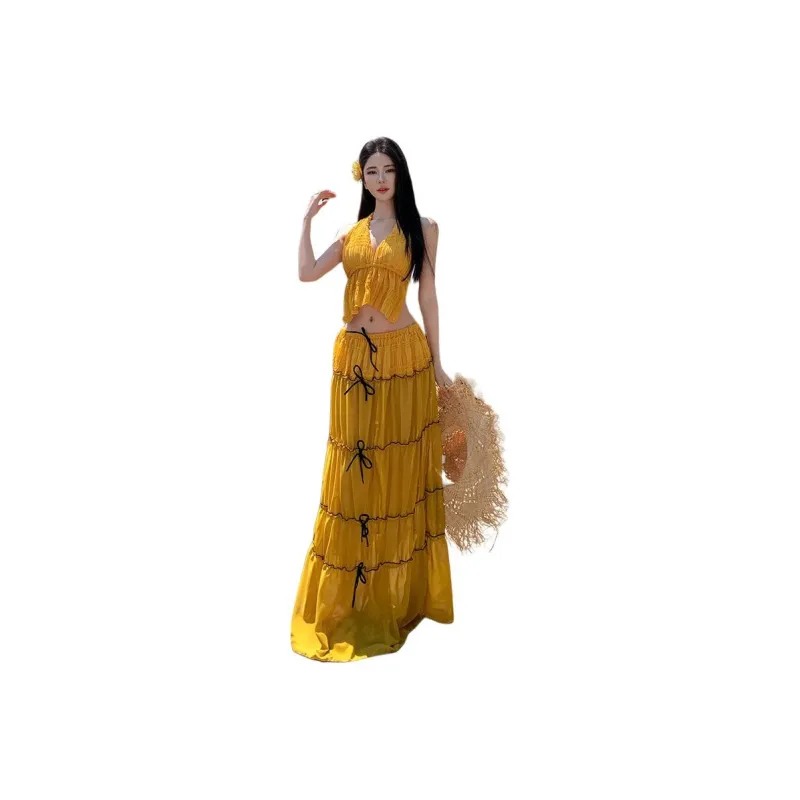 Dior Beauty Two Piece Skirt Sets Women's Yellow-0