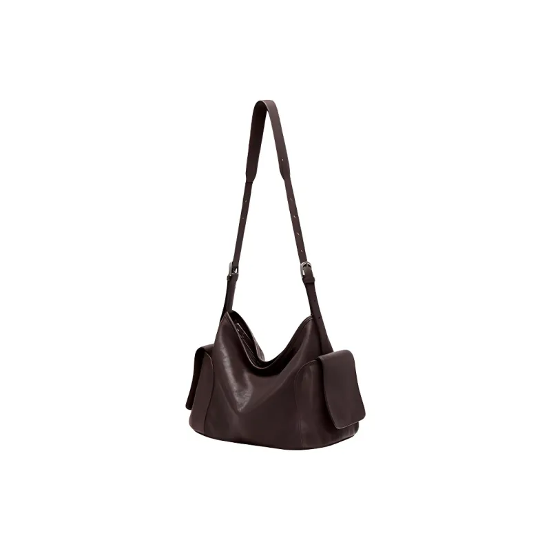 Qiuzhen Lambskin Hobo Bag, Crossbody Bag Large Size Women's Coffee/Black/Elephant Gray-1