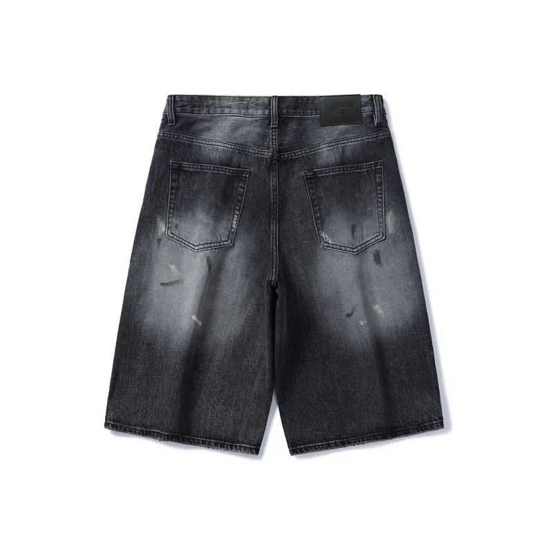 SANTASTIC Denim Shorts Unisex Dirty Black-1