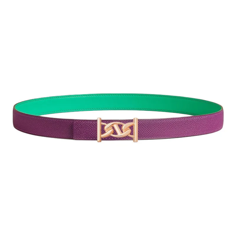 HERMES Calfskin Leather Belts Women's Green/Purple Width 2.4CM-1
