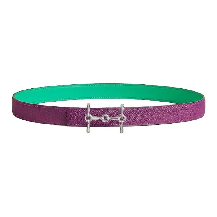 HERMES Calfskin Leather Belts Unisex Green/Purple Width 2.4CM-1