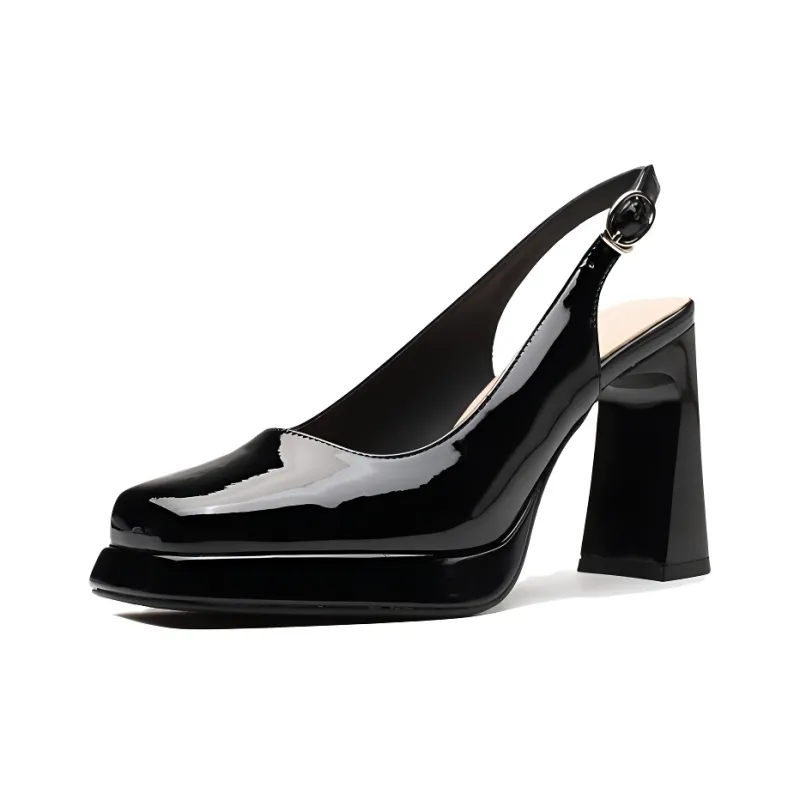 GOSO Chunky Heel High Heels 9CM Women's Black-0