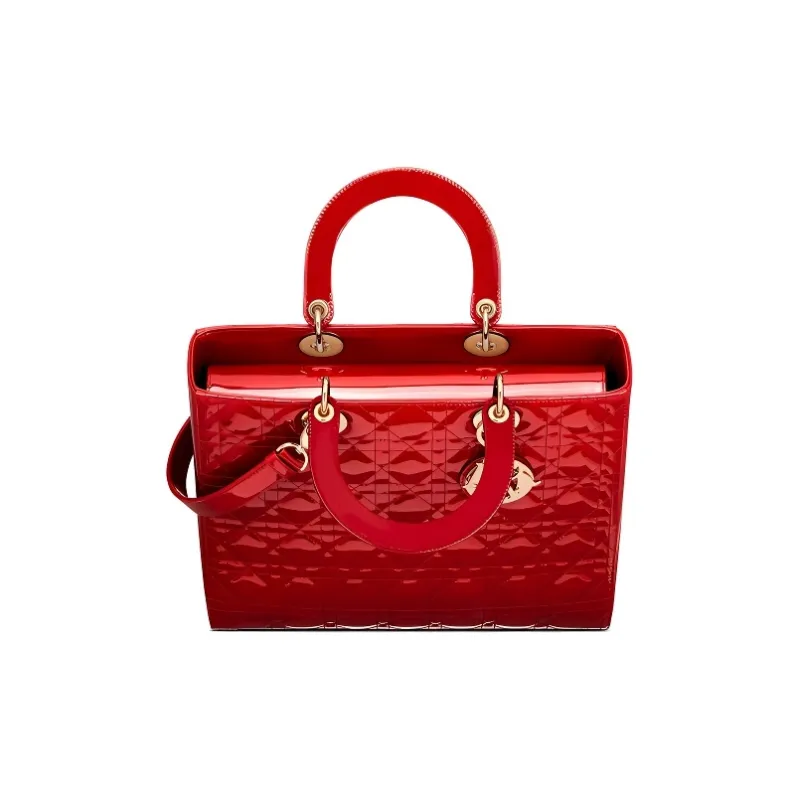 DIOR Lady D Lite Cow Leather Handbag Women's Cherry Red-2