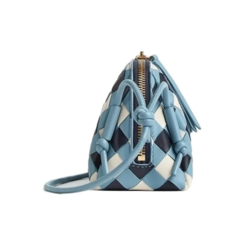 Bottega Veneta Concert Sheepskin Crossbody Bag, Shoulder Bag Trumpets Women's Dark Blue & Ice Blue & White-1