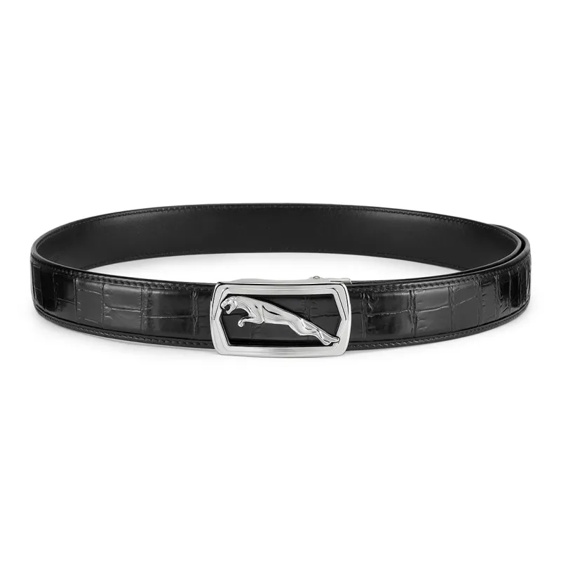 JAGUAR Crocodile Leather Belts Men's Black 3.40cm-3