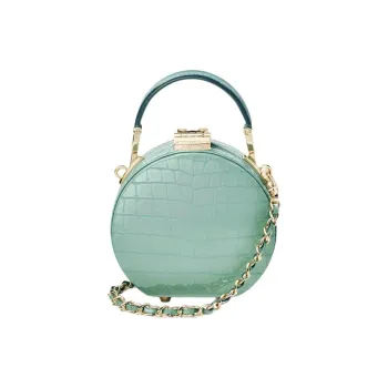 Aspinal Of London Cow Leather Round Bag Shoulder Bag Handbag Mini Women's Sage Green