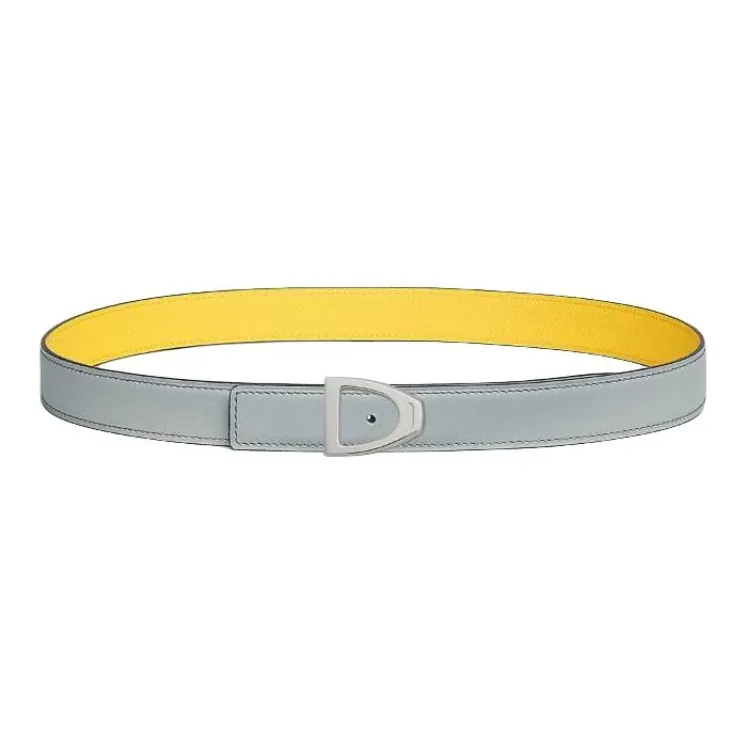 HERMES Stainless Steel, Calfskin, Metal Leather Belts Women's Yellow Width 2.4CM-1