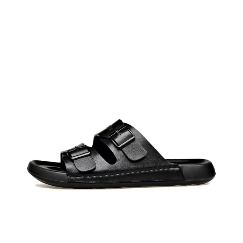 PT'SON PU Polyurethane Slide Slippers Men's Black-0