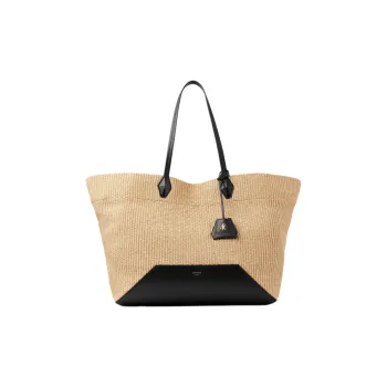Jimmy Choo Diamond Raffia With Calfskin Tote Bag, Shopping Bag, Shoulder Bag Tubas Women's Sand Beige & Black
