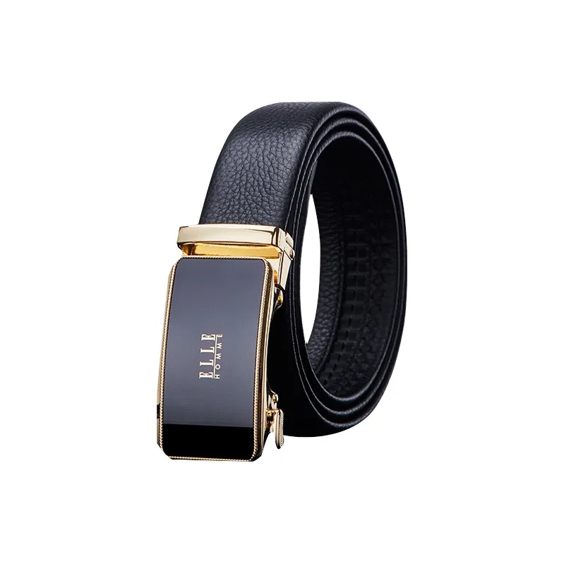 ELLE HOMME Top Grain Cow Leather Belts Men's Gunmetal, Gold Width 3.5cm-4