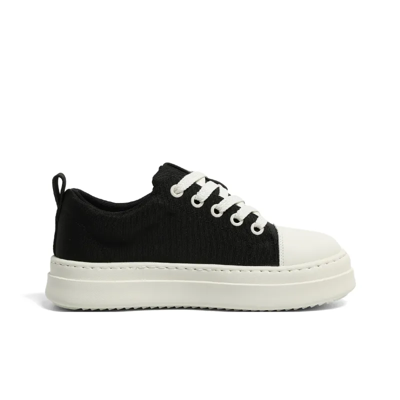 HUANQIU Height Increasing Abrasion Resistant Slip Resistant Low Top Canvas Shoes Men's Black-1