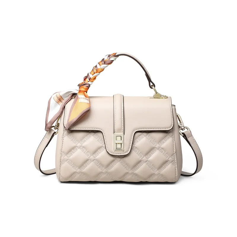 EBLAN Cow Leather Handbag, Shoulder Bag, Crossbody Bag Regular Women's Apricot/Black-2