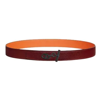HERMES Leather Belts Men's Red 3.2CM