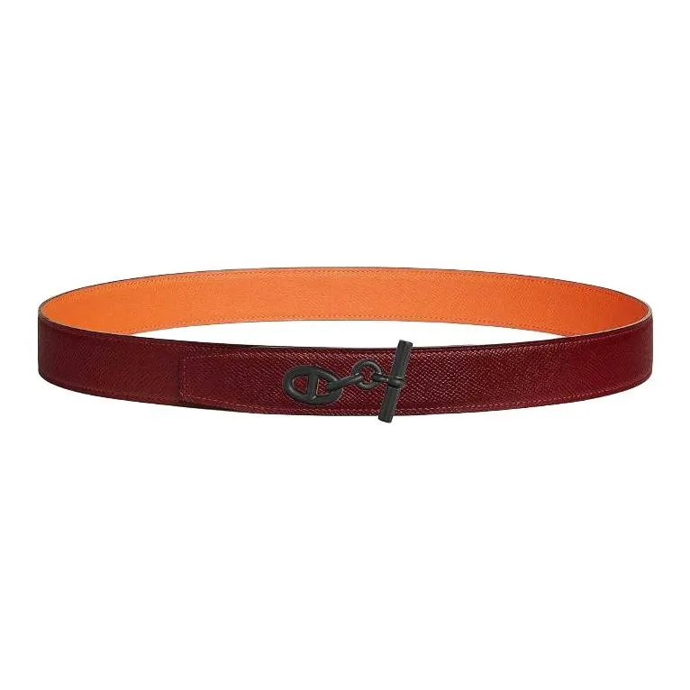 HERMES Leather Belts Men's Red 3.2CM-0