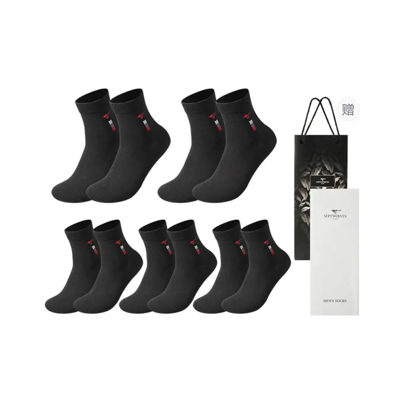 SEPTWOLVES Mid Calf Socks Men's 5 Pack Gift Box Set+Shopping Bag-25