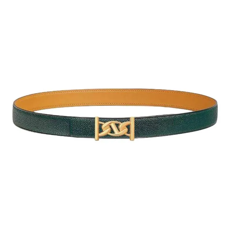 HERMES Gold Plated Metal With Calfskin Leather Belts Women's Yellow Width 2.4CM-1