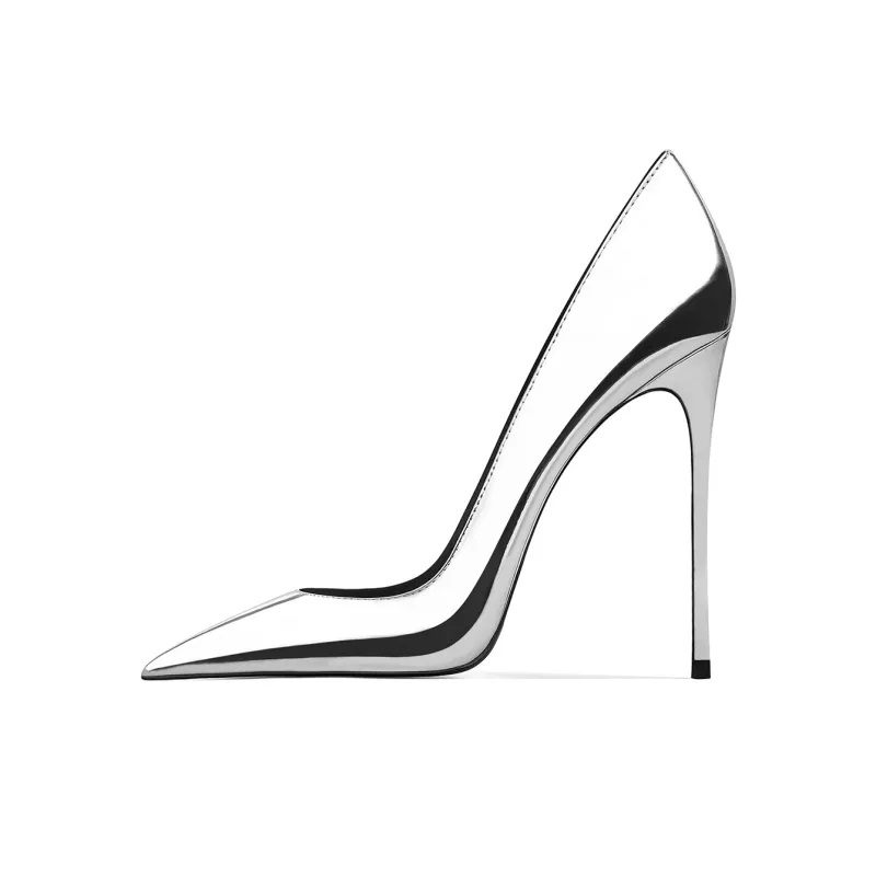 Ganxiaojie Slim Heel High Heels Women's Mirror Finish Silver-0