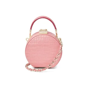 Aspinal Of London Cow Leather Round Bag, One Shoulder Handbag Mini Women's Cherry Blossom Pink