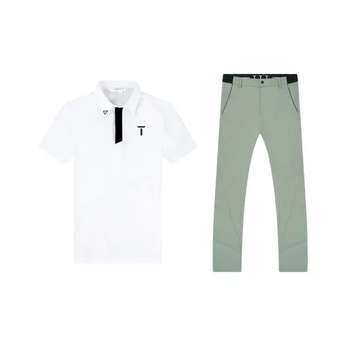 EUROPEAN TOUR Casual Sportswear Men's 2 Pack White T Shirt+Sage Green Pants
