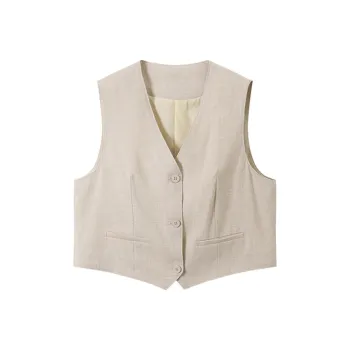 SHUXI Vest Women's Green Peas Beige
