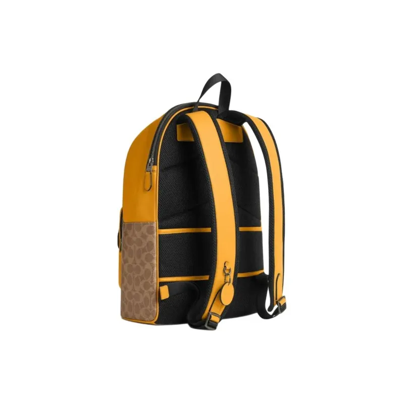 COACH West Cow Leather With Fabric With Artificial Leather Backpack Tubas Men's Brown Yellow & Golden Poppy Color-1