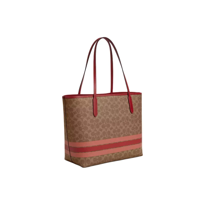COACH Coated Canvas Tote Bag, Shopping Bag, Handbag, Shoulder Bag Tubas Women's Gold With Bronze-1