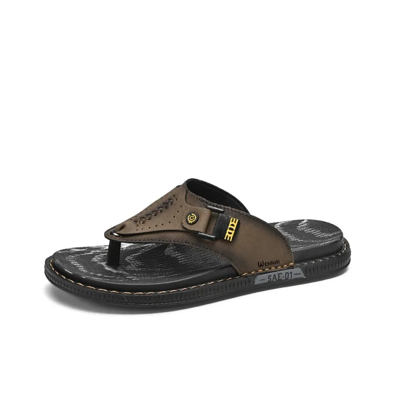 Wen Nai Rubber Sole Abrasion Resistant Slip Resistant Flip Flops Men's Brown-1