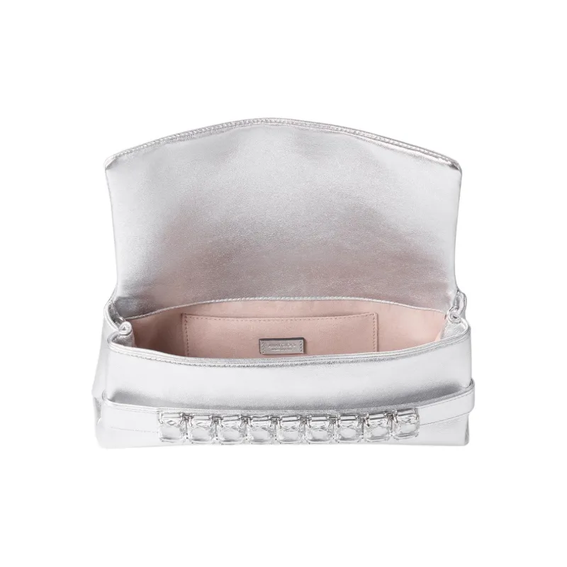 Jimmy Choo Leather One Shoulder Clutch Women's Silver-3