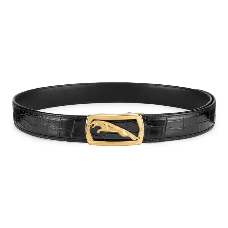 JAGUAR Crocodile Leather Belts Men's Black 3.40cm-3