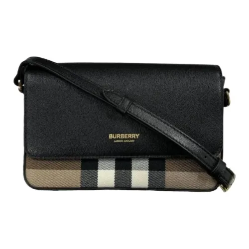 Burberry Cowhide Patchwork Canvas Shoulder Bag Women's Marine Blue