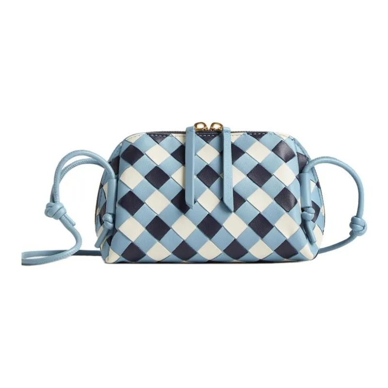 Bottega Veneta Concert Sheepskin Crossbody Bag, Shoulder Bag Trumpets Women's Dark Blue & Ice Blue & White-0