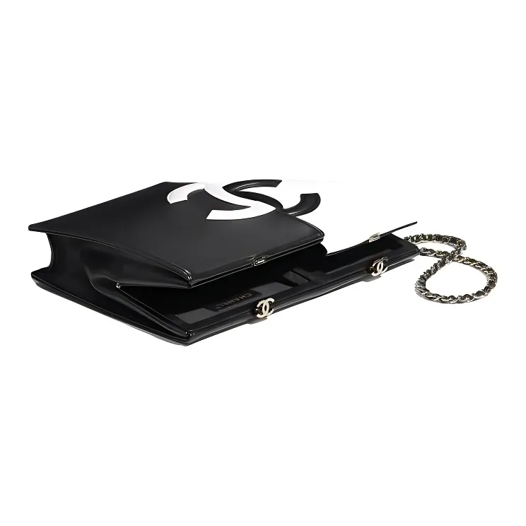 CHANEL Sheepskin Clutch Women's Black, White-2