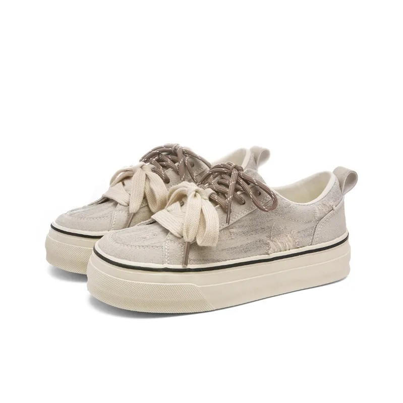 Ordifen Low Top Canvas Shoes Women's Starlight Beige Gold-1