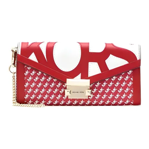 MICHAEL KORS Whitney Leather Clutch Wallet Women's Red White
