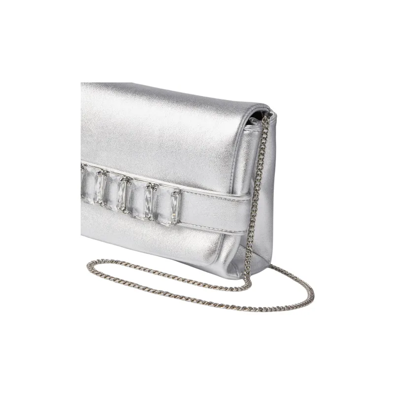 Jimmy Choo Leather One Shoulder Clutch Women's Silver-4