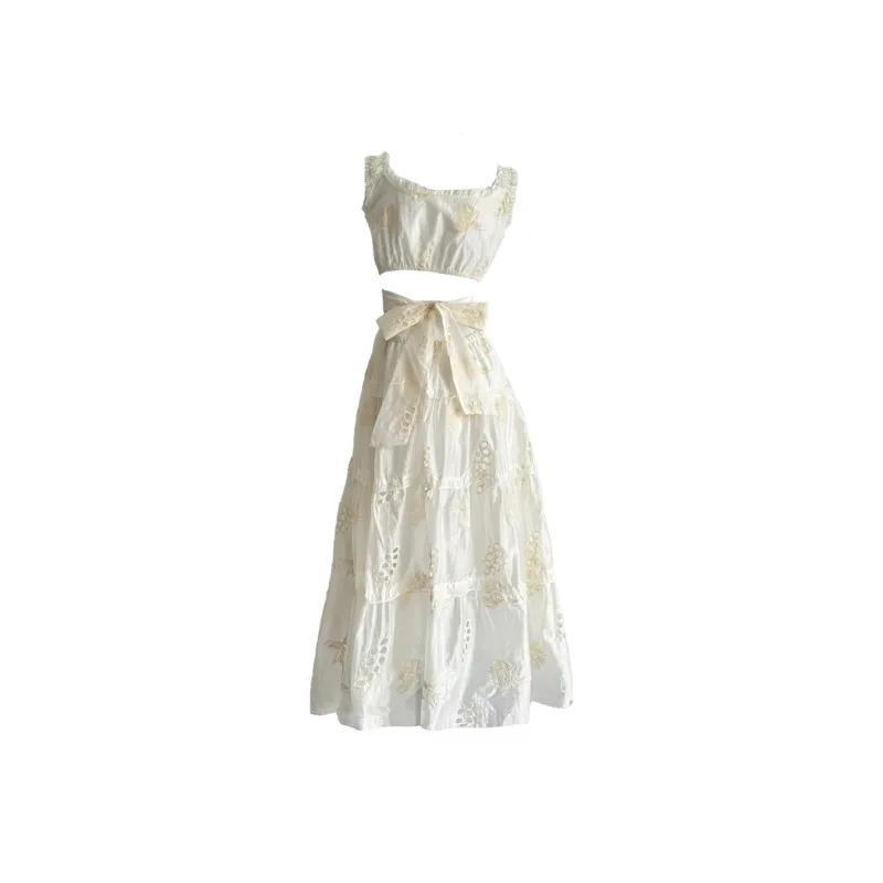 GUOZHEN Sleeveless Dresses Women's White-1