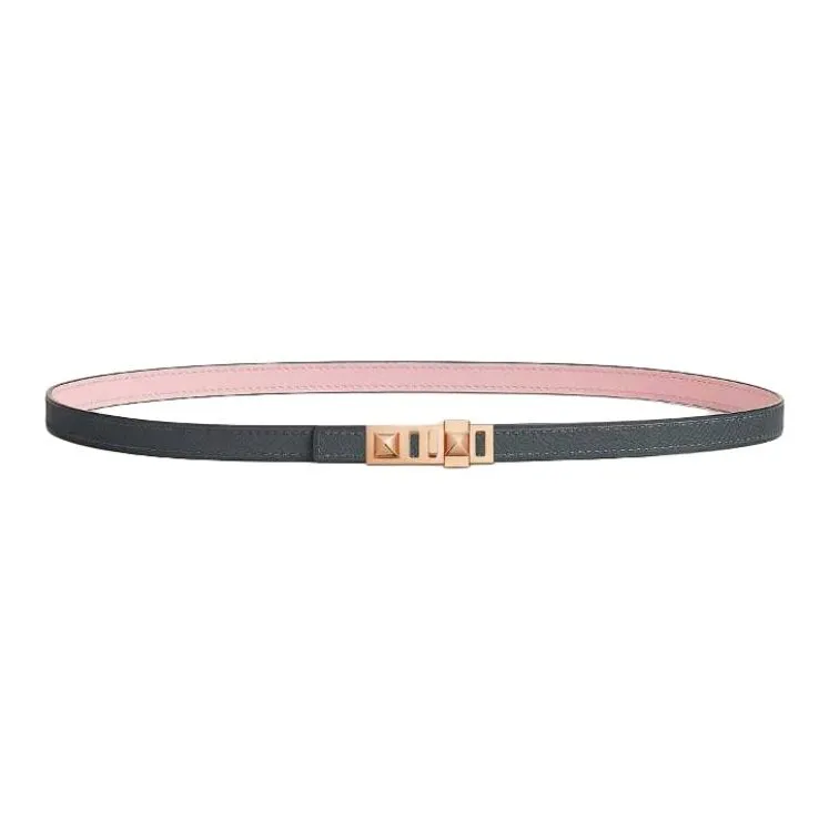 HERMES Calfskin, Gold Plated, Metal Leather Belts Women's Green Width 1.3CM-1