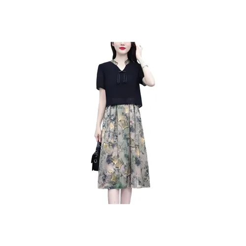 Flowers In Water Short Sleeved Dress Women's