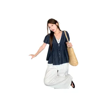 Flowers in water Shirts Women's Denim Stripes Panel Shirt