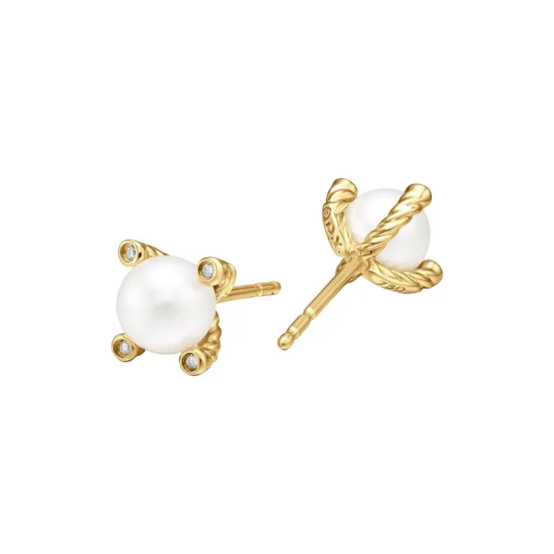 David Yurman 18kt Yellow Gold Pearl And Diamond Stud Earrings 14mm-1