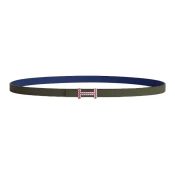 HERMES Calfskin Leather Belts Women's Veronica Green/Sapphire Blue Width 1.3CM